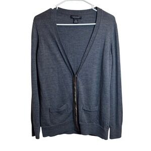 Banana Republic Womens L Extra Fine Merino Wool Cardigan Sweater Charcoal Gray